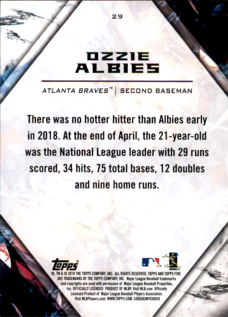 2018 Topps Fire #29 Ozzie Albies RC back image