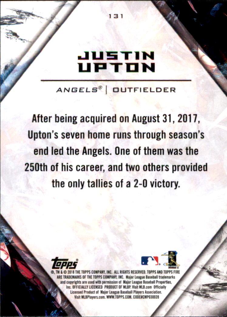 2018 Topps Fire #131 Justin Upton back image