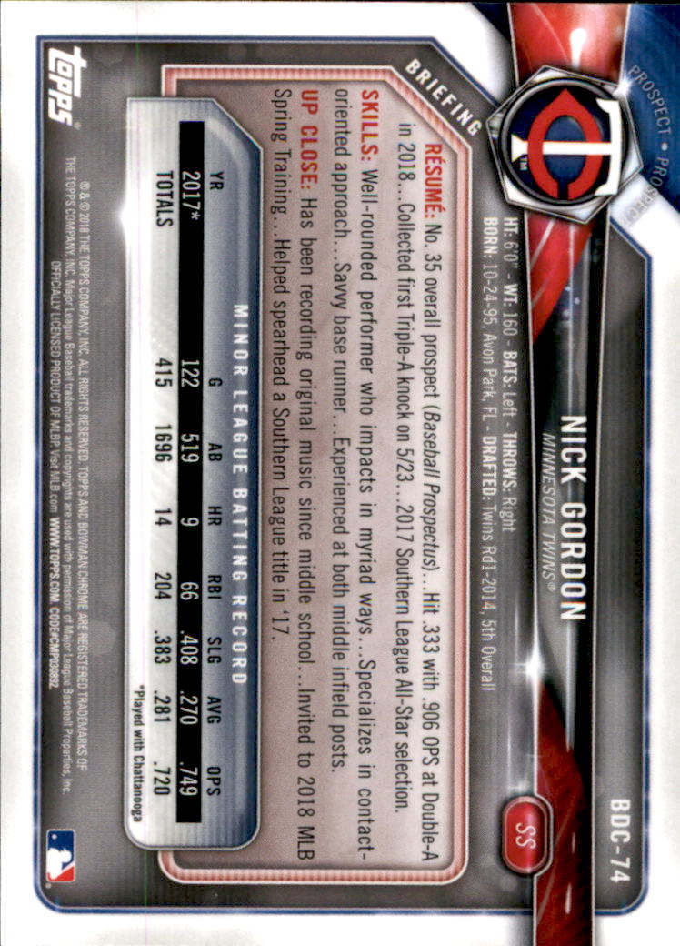 2018 Bowman Chrome Draft #BDC74 Nick Gordon back image