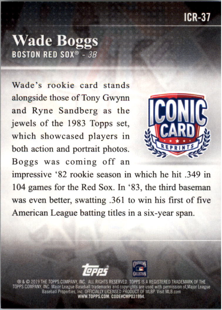 2019 Topps Iconic Card Reprints #ICR37 Wade Boggs back image
