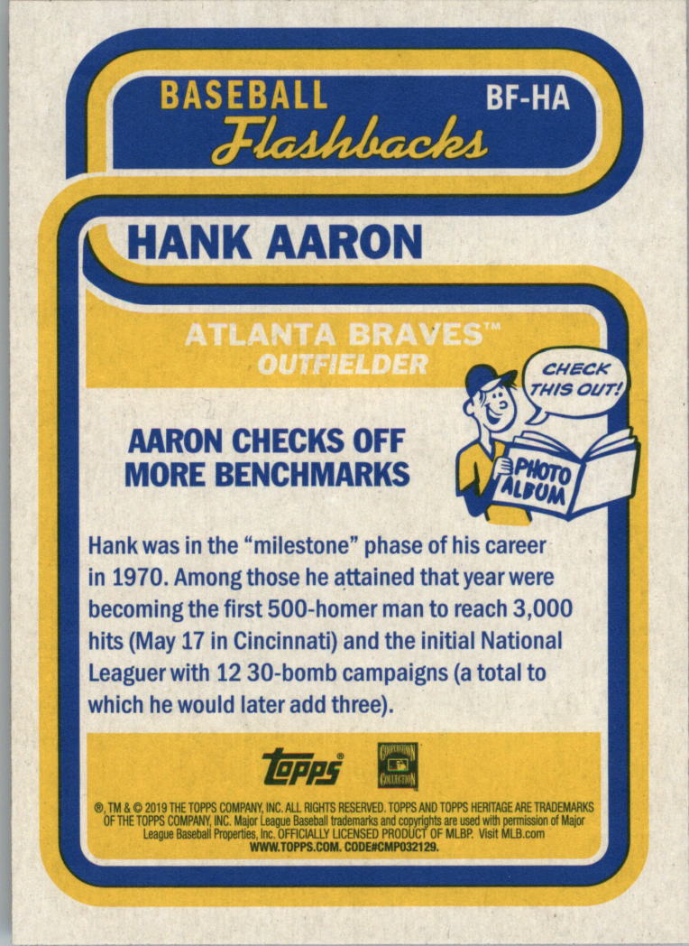 2019 Topps Heritage Baseball Flashbacks #BFHA Hank Aaron back image