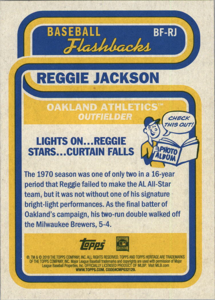 2019 Topps Heritage Baseball Flashbacks #BFRJ Reggie Jackson back image
