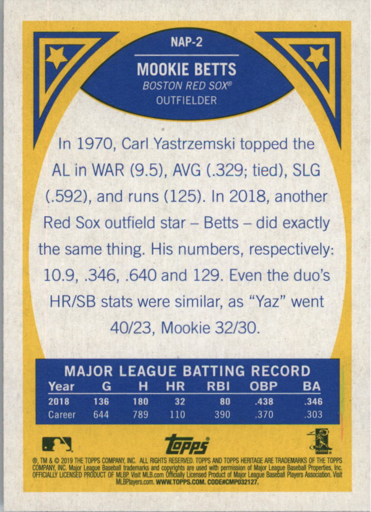 2019 Topps Heritage New Age Performers #NAP2 Mookie Betts back image