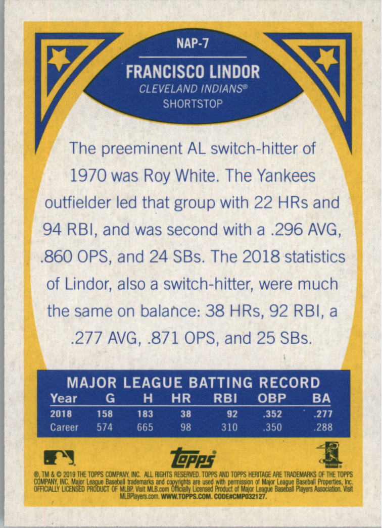 2019 Topps Heritage New Age Performers #NAP7 Francisco Lindor back image