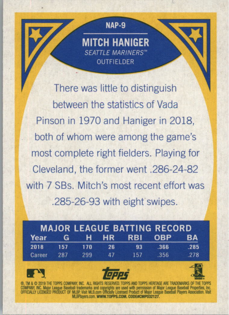 2019 Topps Heritage New Age Performers #NAP9 Mitch Haniger back image