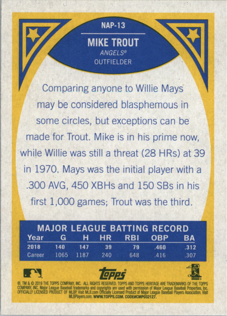 2019 Topps Heritage New Age Performers #NAP13 Mike Trout back image