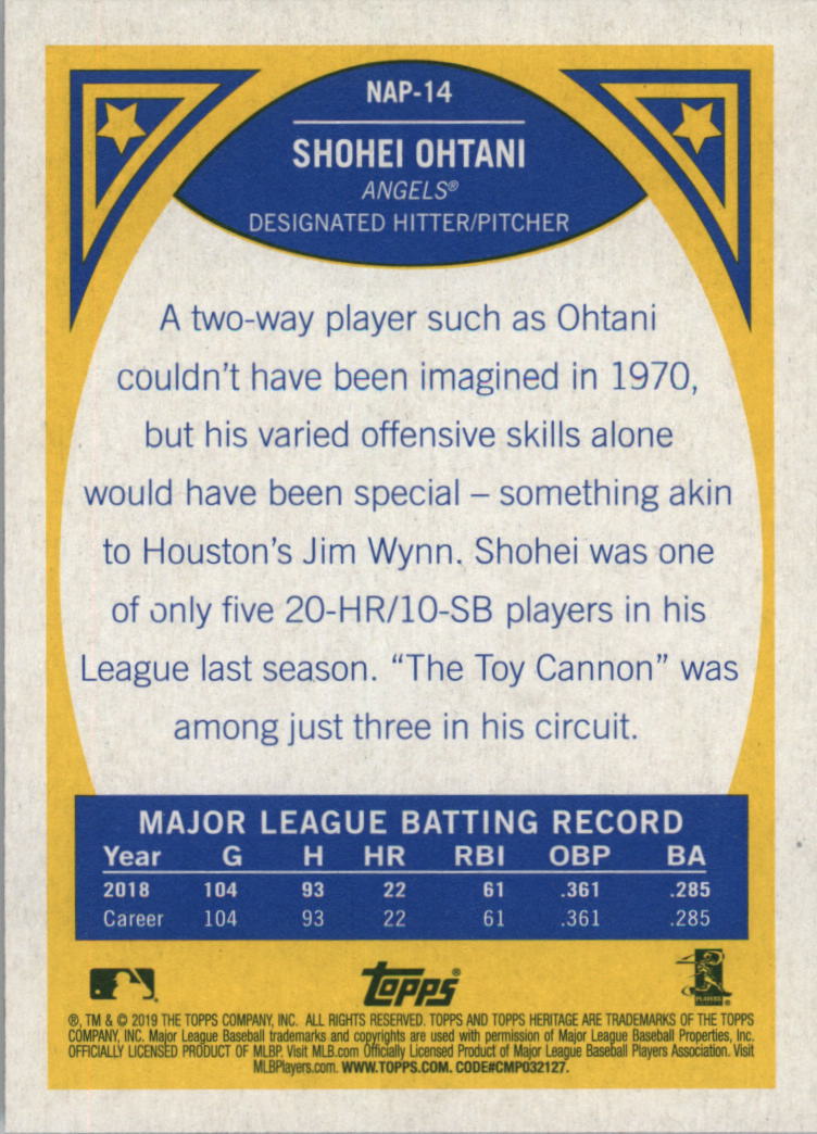 2019 Topps Heritage New Age Performers #NAP14 Shohei Ohtani back image