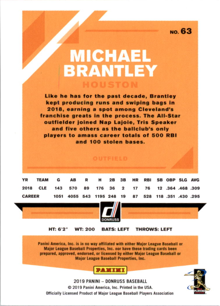 2019 Donruss #63 Michael Brantley back image