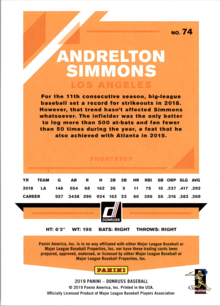 2019 Donruss #74 Andrelton Simmons back image