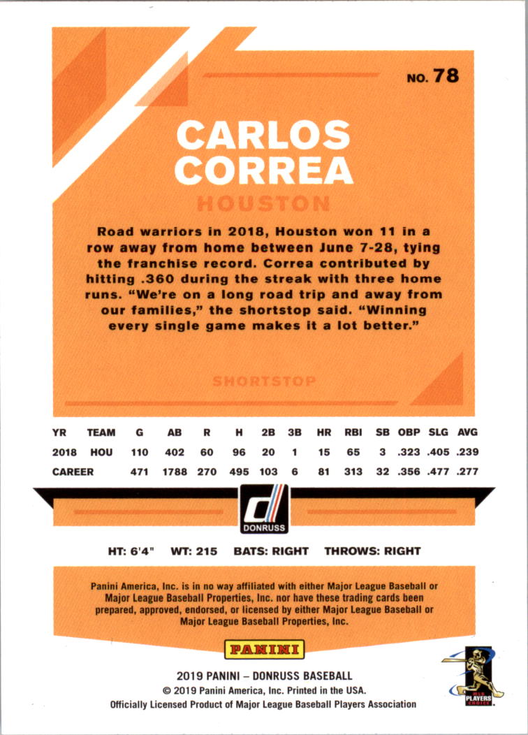 2019 Donruss #78 Carlos Correa back image