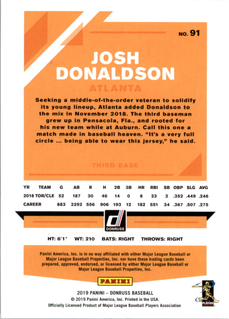 2019 Donruss #91 Josh Donaldson back image