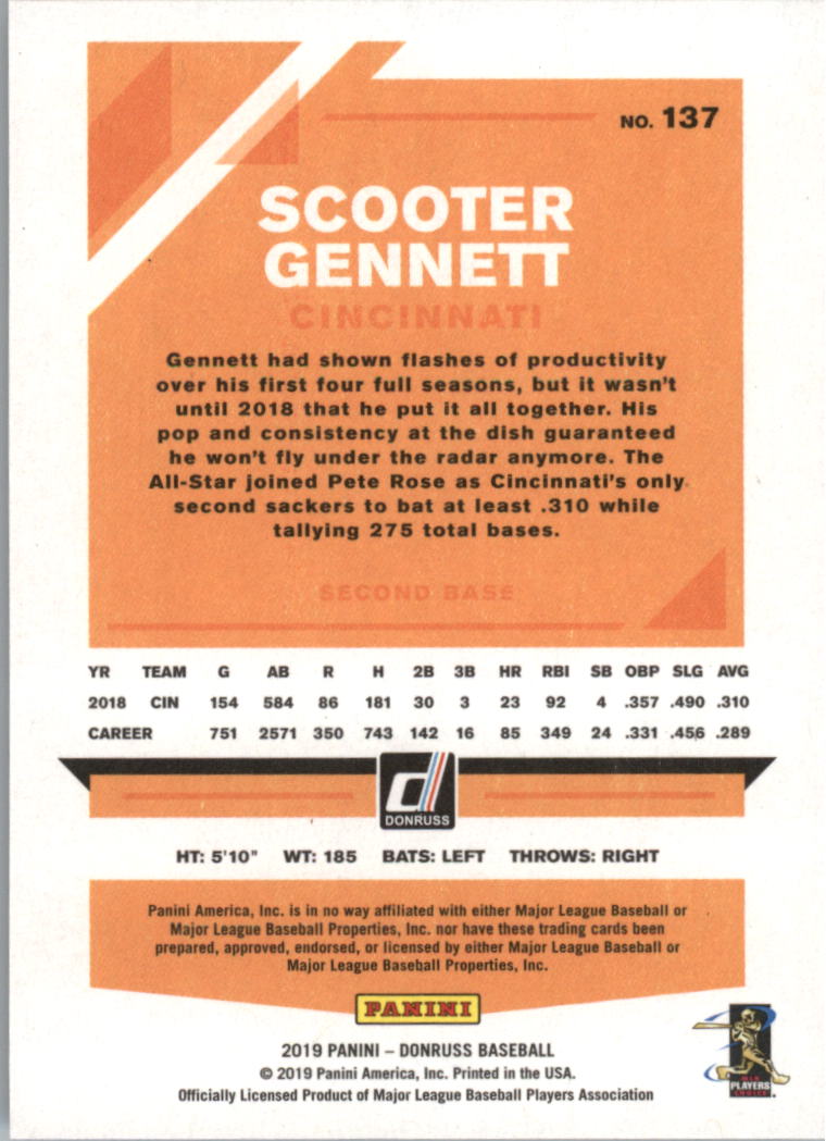 2019 Donruss Independence Day #137 Scooter Gennett back image