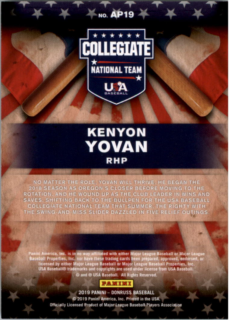 2019 Donruss American Pride #19 Kenyon Yovan back image
