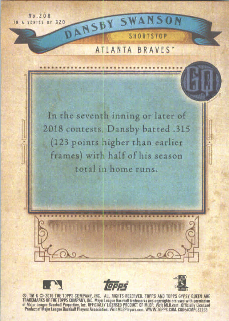 2019 Topps Gypsy Queen #208 Dansby Swanson back image