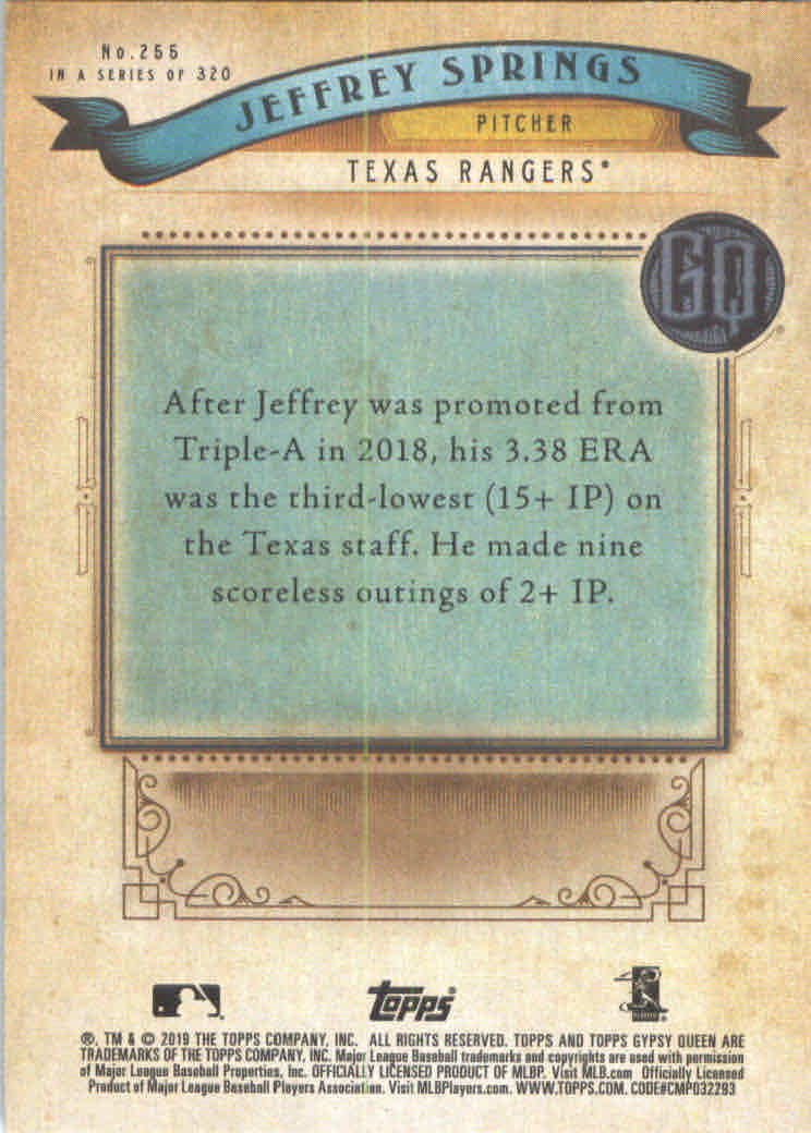 2019 Topps Gypsy Queen #255 Jeffrey Springs RC back image