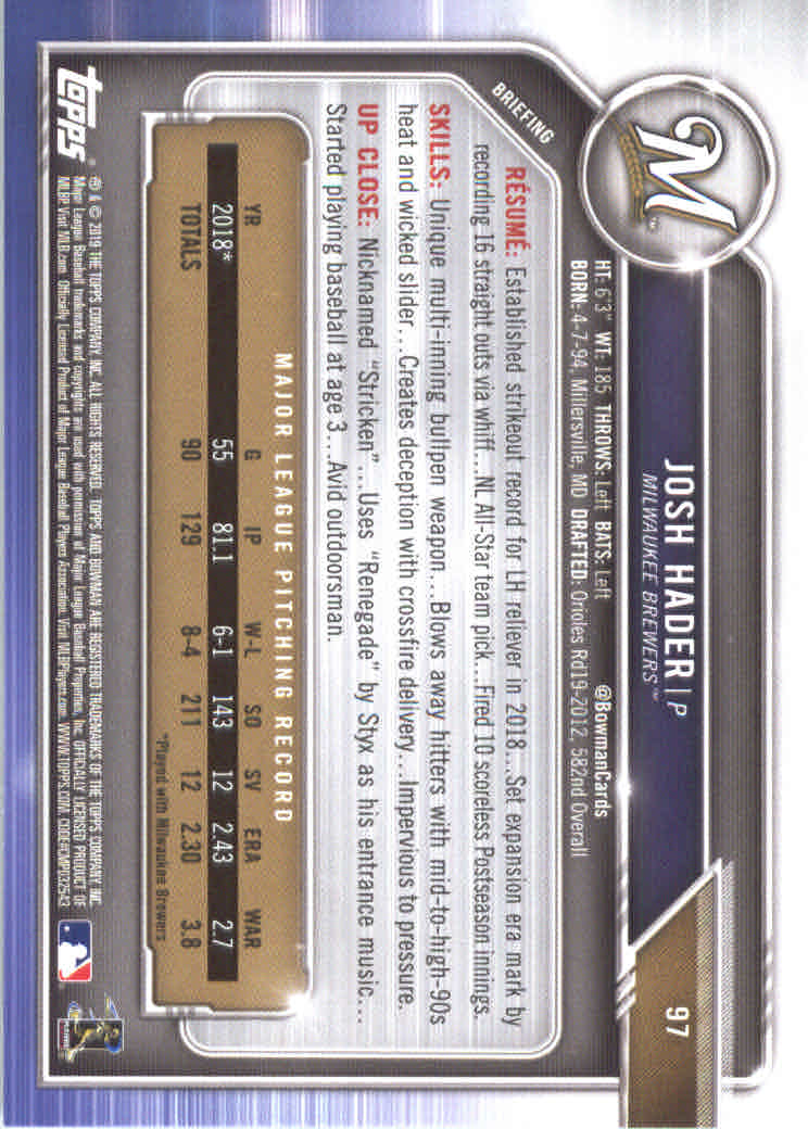 B0657- 2019 Bowman Baseball Card #s 1-100 +Inserts -You Pick- 15+ FREE US SHIP - Picture 191 of 339