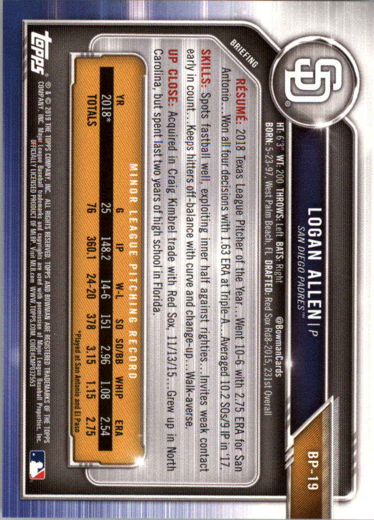 B0657- 2019 Bowman Baseball Card #s 1-100 +Inserts -You Pick- 15+ FREE US SHIP - Picture 219 of 339