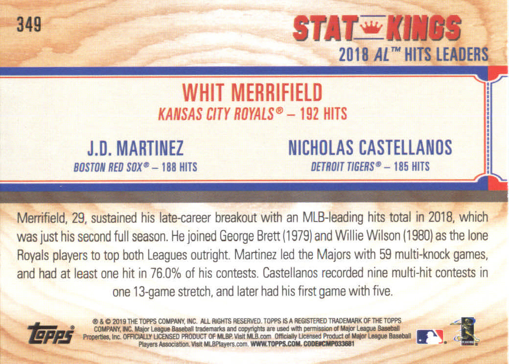2019 Topps Big League #349 Nicholas Castellanos/J.D. Martinez/Whit Merrifield back image