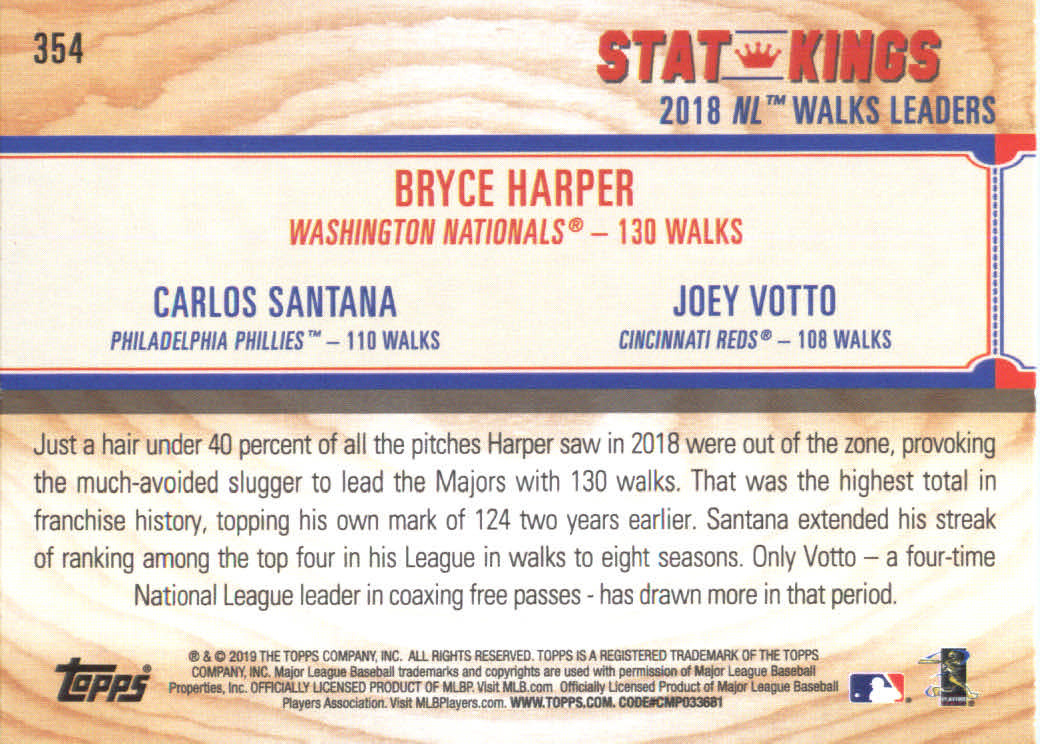 2019 Topps Big League #354 Carlos Santana/Joey Votto/Bryce Harper back image