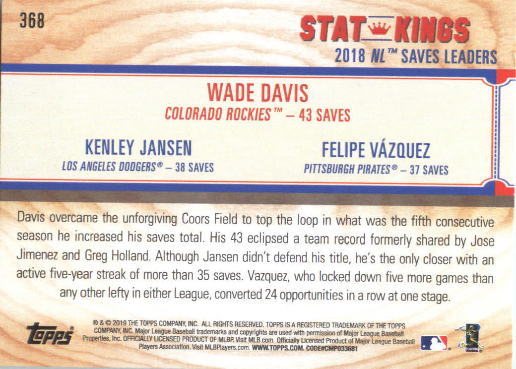2019 Topps Big League #368 Felipe Vazquez/Kenley Jansen/Wade Davis back image