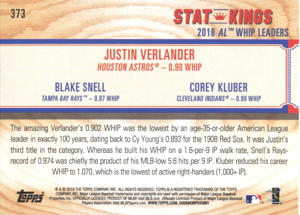 2019 Topps Big League #373 Corey Kluber/Justin Verlander/Blake Snell back image