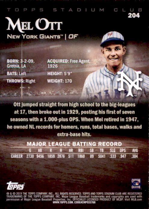 Mel Ott cards (2004-2023) Giants - You Choose - Bild 17 von 29