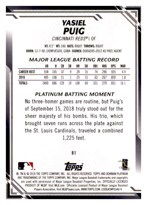 B1062- 2019 Bowman Platinum BB Cards 1-100 +Inserts -You Pick- 15+ FREE US SHIP - Picture 82 of 188