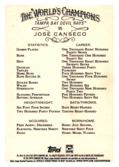 Jose Canseco cards (1987-2024) A's Yankees Rays Rangers Red Sox - You Choose - Picture 244 of 259