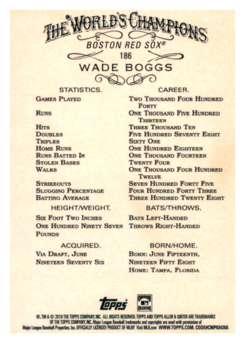 Wade Boggs cards (1989-2024) Red Sox Yankees Rays - You Choose