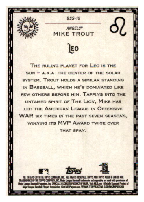 2019 Topps Allen and Ginter Baseball Star Signs #BSS15 Mike Trout