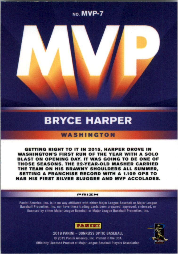 2019 Donruss Optic MVP Holo #7 Bryce Harper back image