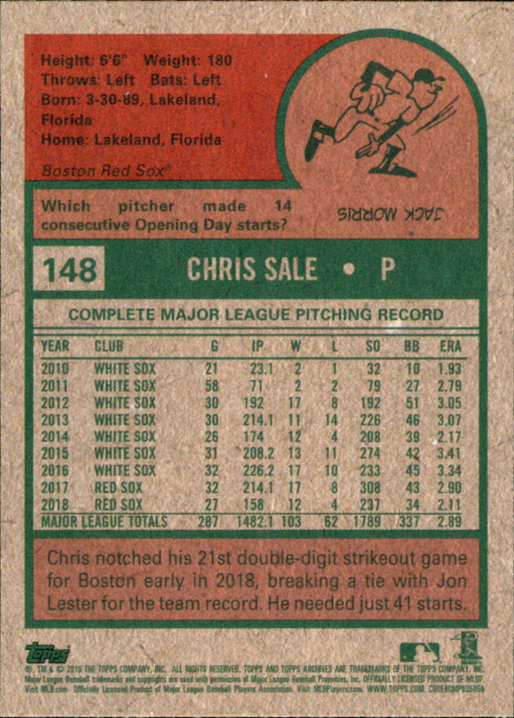 2019 Topps Archives #148 Chris Sale back image