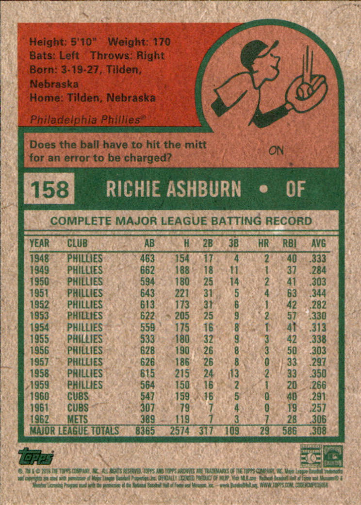 Richie Ashburn 1958 Topps #230 Philadelphia Phillies VG