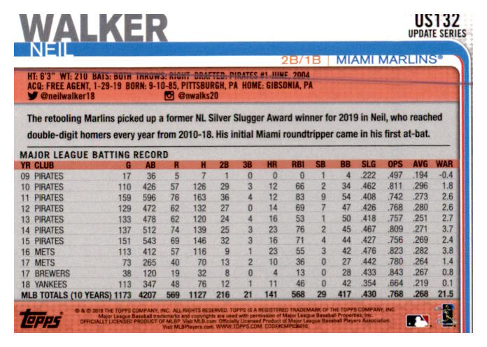 2019 Topps Update Baseball Card Pick (Base) 101-300