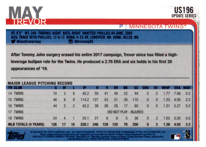 2019 Topps Update Baseball Card Pick (Base) 101-300