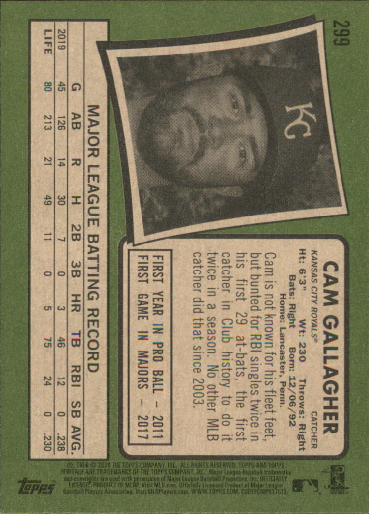 2020 Topps Heritage #299 Cam Gallagher back image
