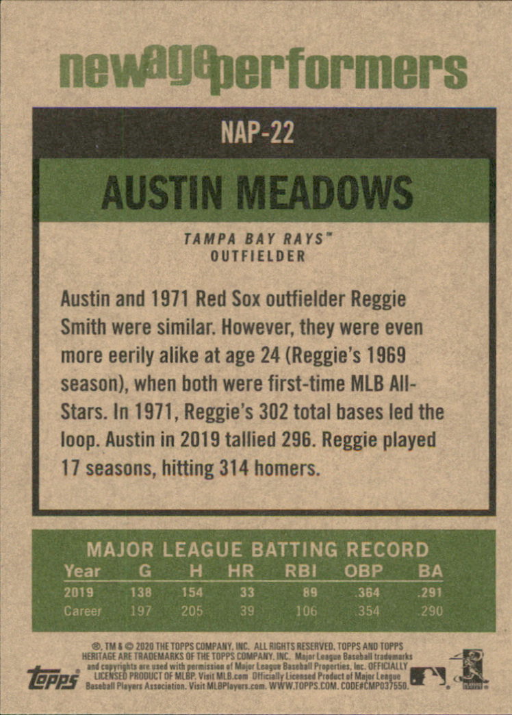 2020 Topps Heritage New Age Performers #NAP22 Austin Meadows back image