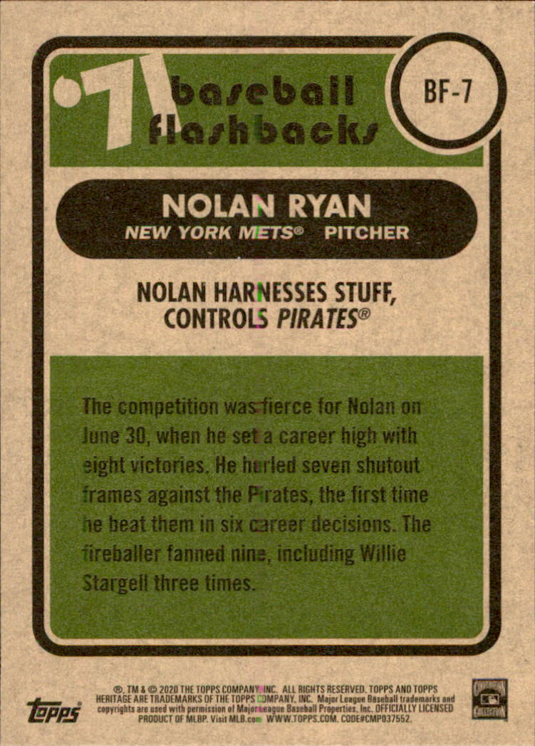 2020 Topps Heritage Baseball Flashbacks #BF7 Nolan Ryan back image