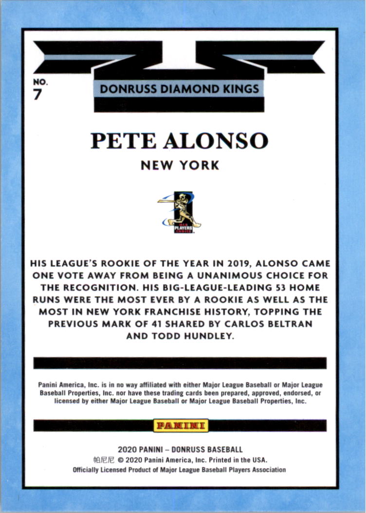 2020 Donruss Holo Blue #7 Pete Alonso DK back image