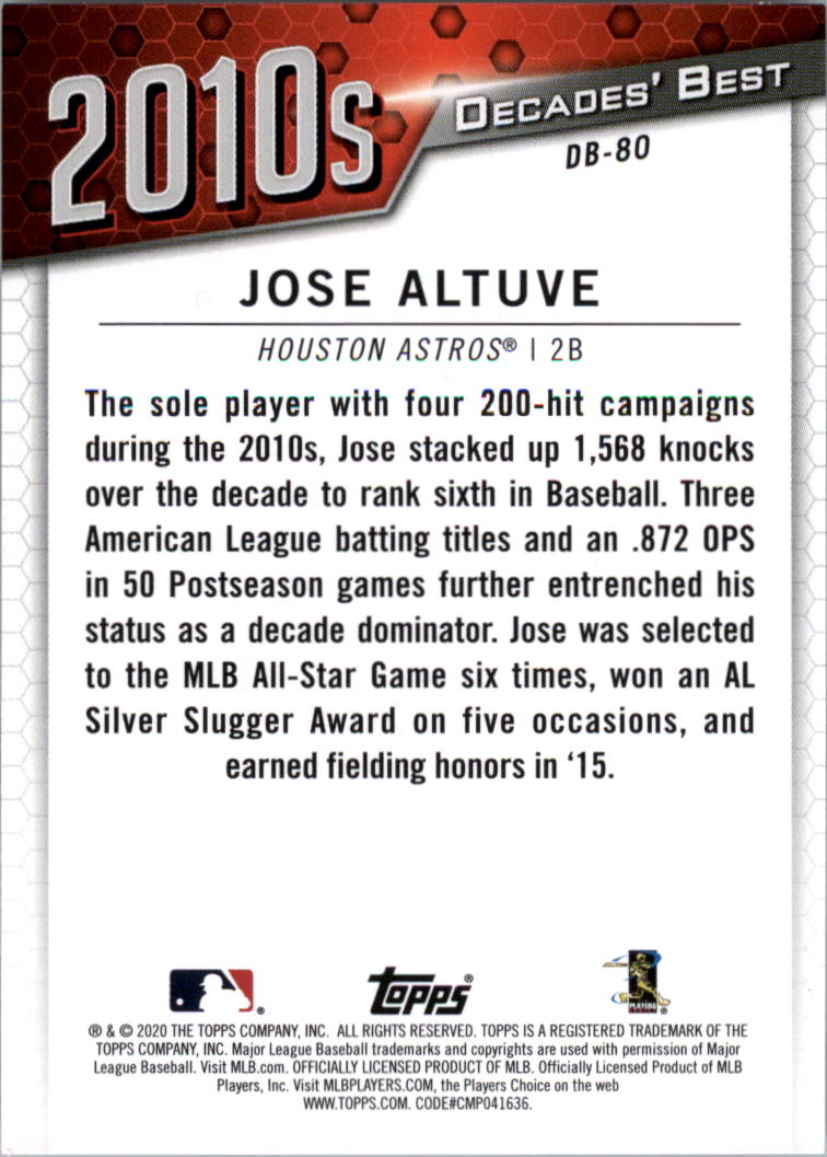 2020 Topps Update Decades' Best #DB80 Jose Altuve