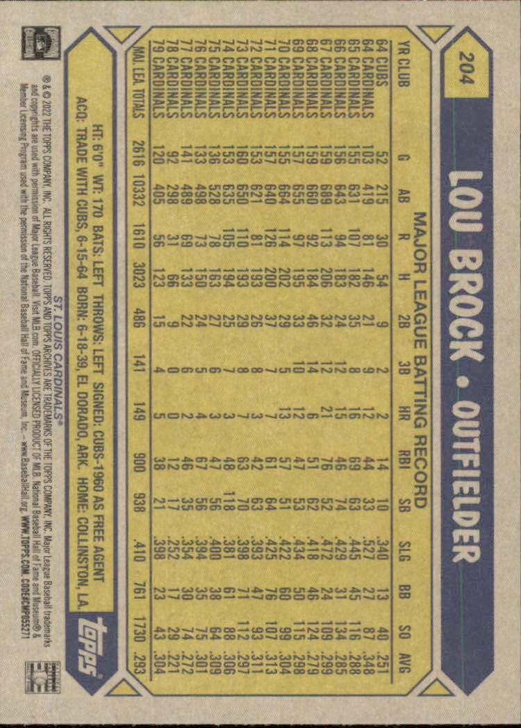 Lou Brock cards (1992-2024) Cardinals Cubs - You Choose