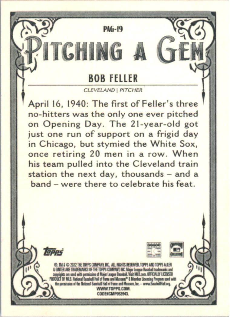 2022 Topps Allen and Ginter Pitching a Gem #PAG19 Bob Feller