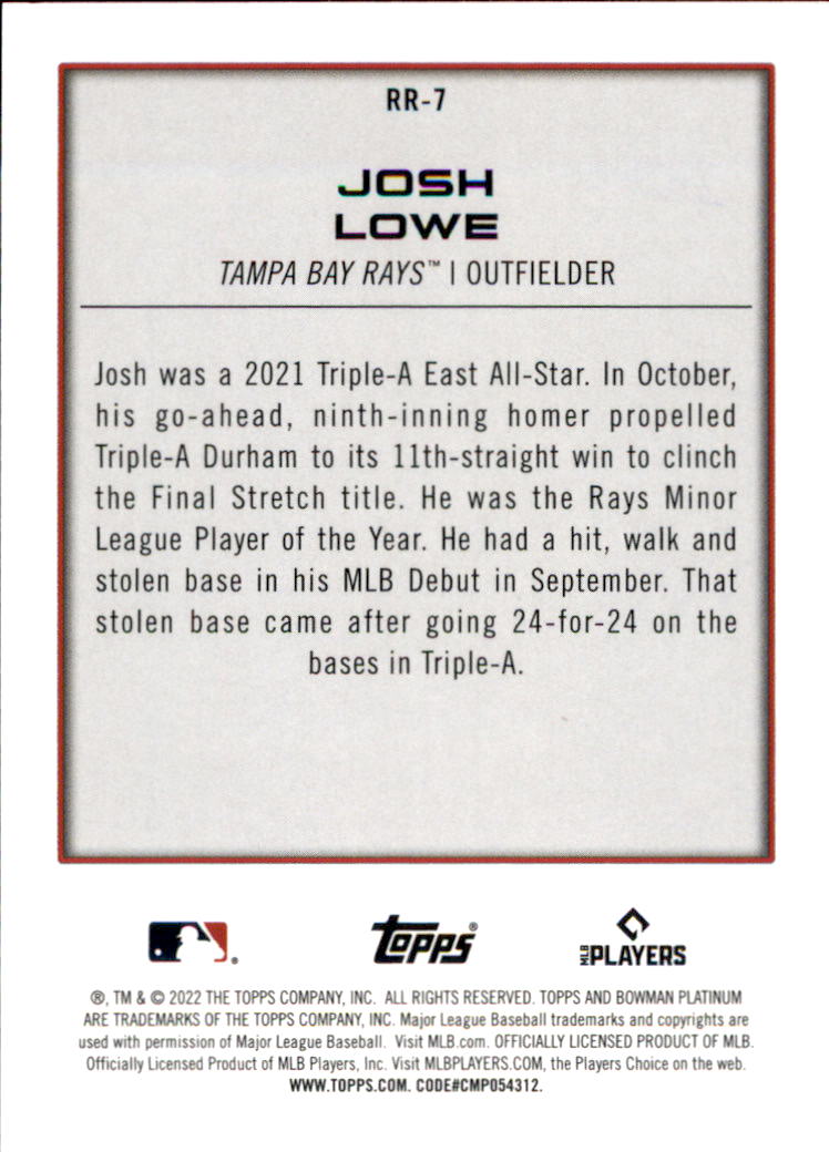 2022 Bowman Platinum Renowned Rookies #RR7 Josh Lowe