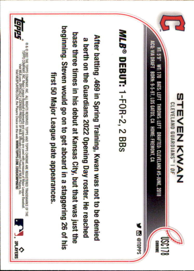 2022 Topps Chrome Update #USC178 Steven Kwan