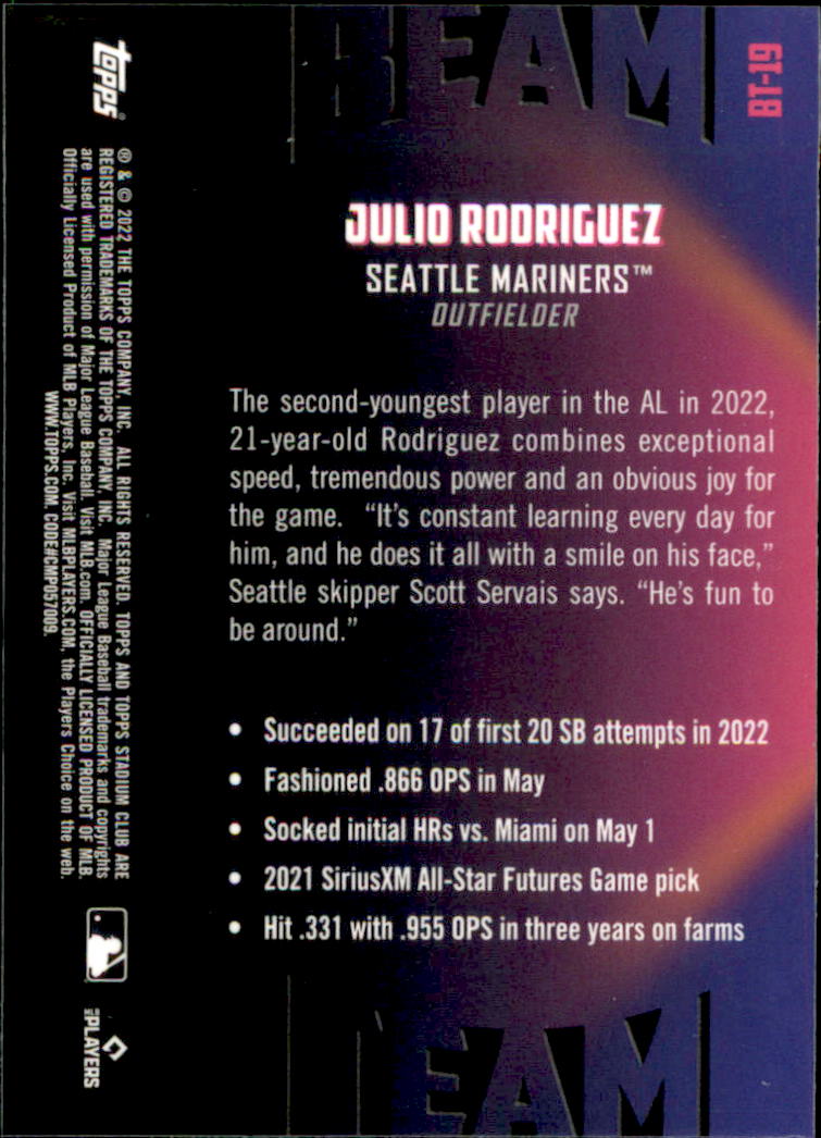 2022 Stadium Club Chrome Beam Team #BT19 Julio Rodriguez