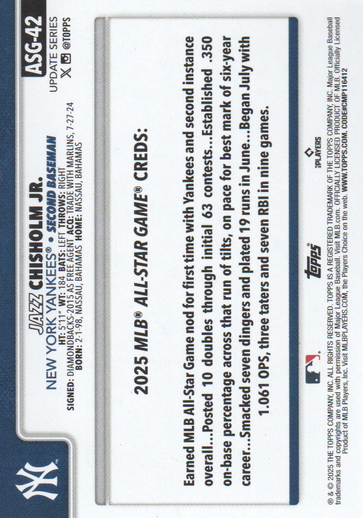 2025 Topps Update '25 All-Star Game #ASG42 Jazz Chisholm Jr.