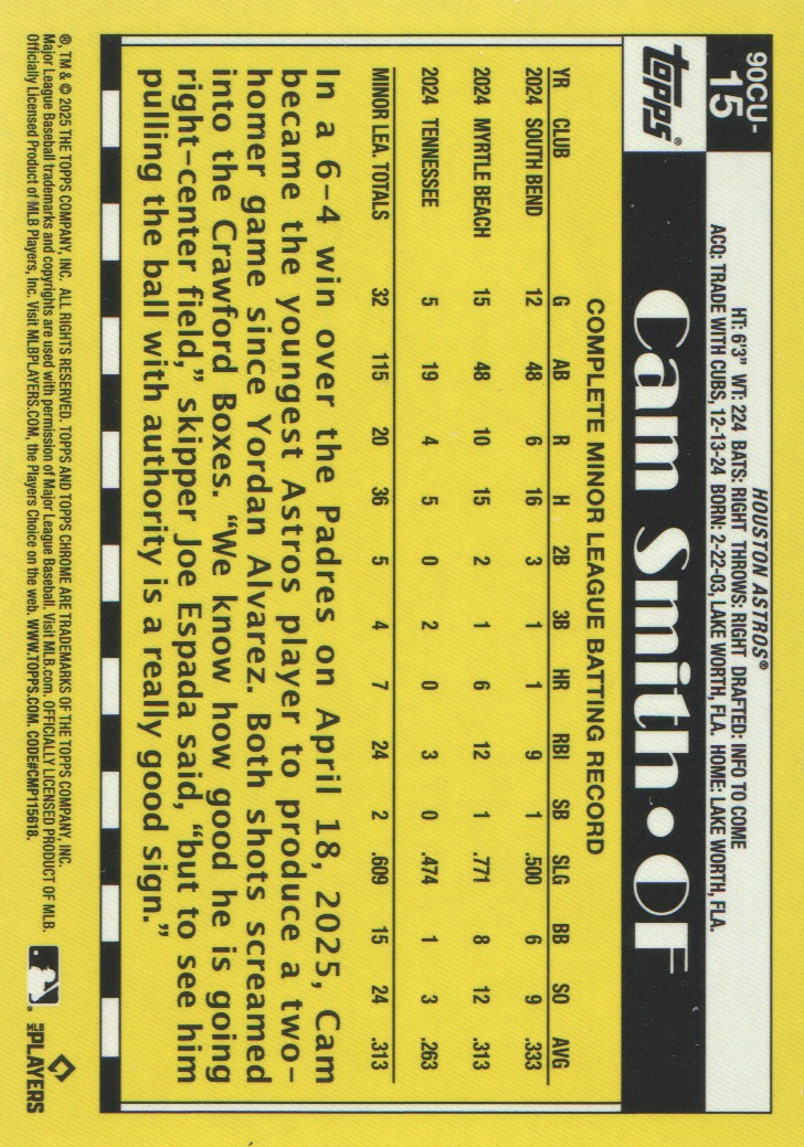 2025 Topps Chrome Update '90 Topps #90CU15 Cam Smith