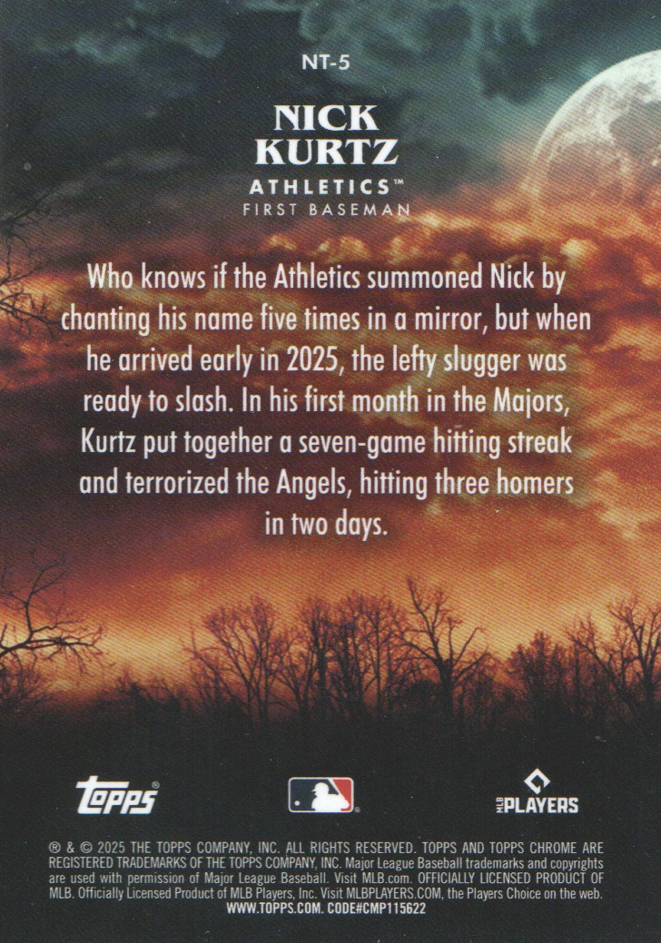 2025 Topps Chrome Update Night Terrors #NT5 Nick Kurtz