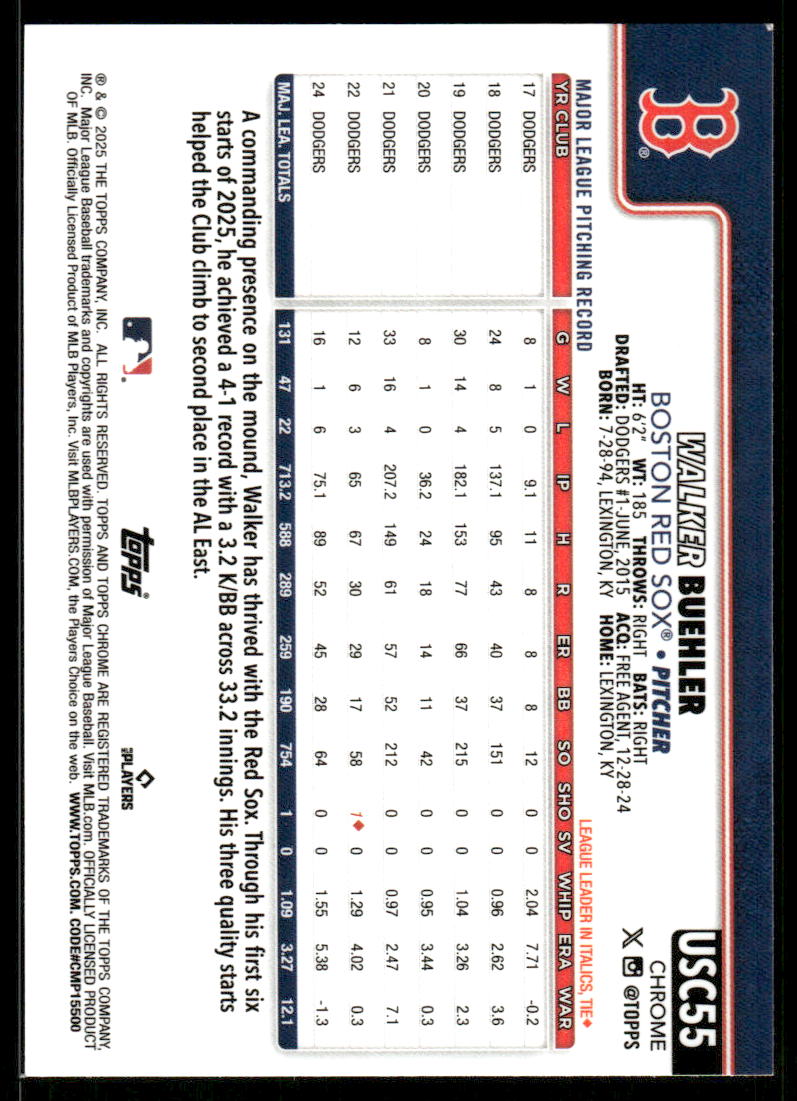 2025 Topps Chrome Update Sepia Refractors #USC55 Walker Buehler