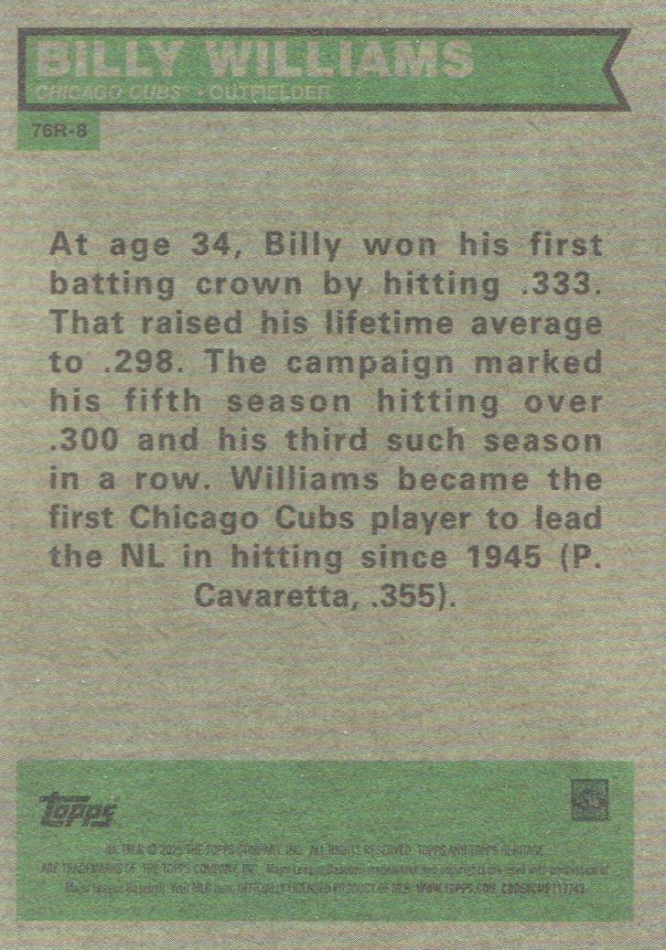 2025 Topps Heritage '76 Retirees #76R8 Billy Williams